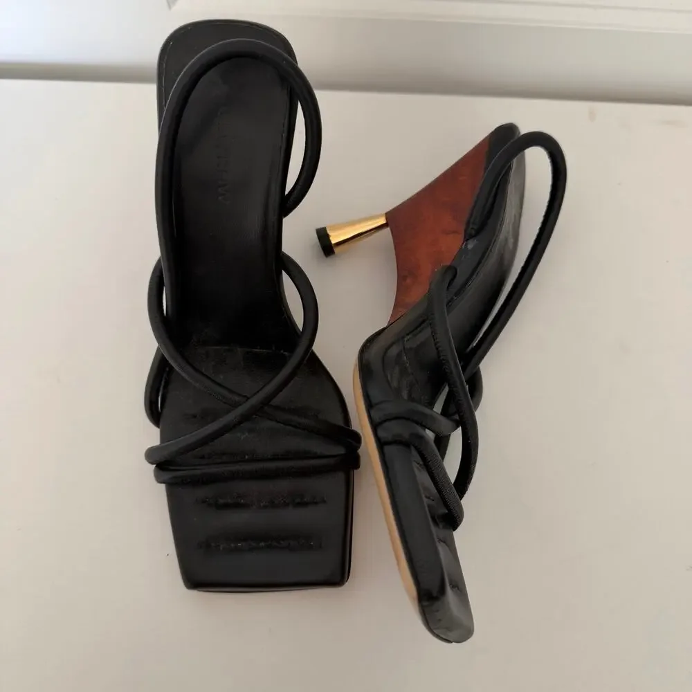 Gia Borghini (US 6 / EU 36) GIA/RHW Rosie 2 Leather Strappy Wood Heel Sandals